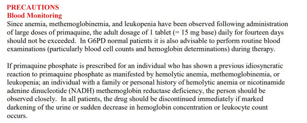 Précautions avec la primaquine